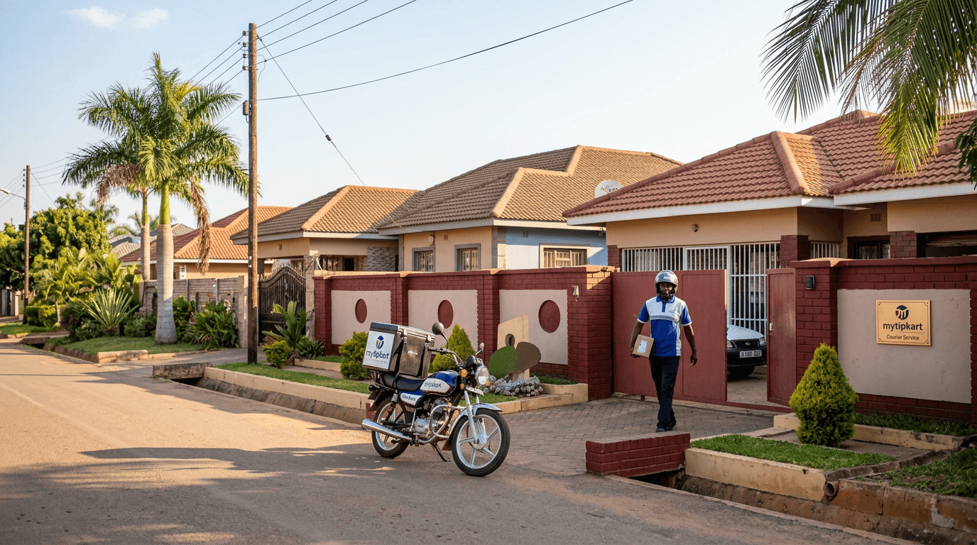 A MyTipKart courier delivering a parcel in Zimbabwe