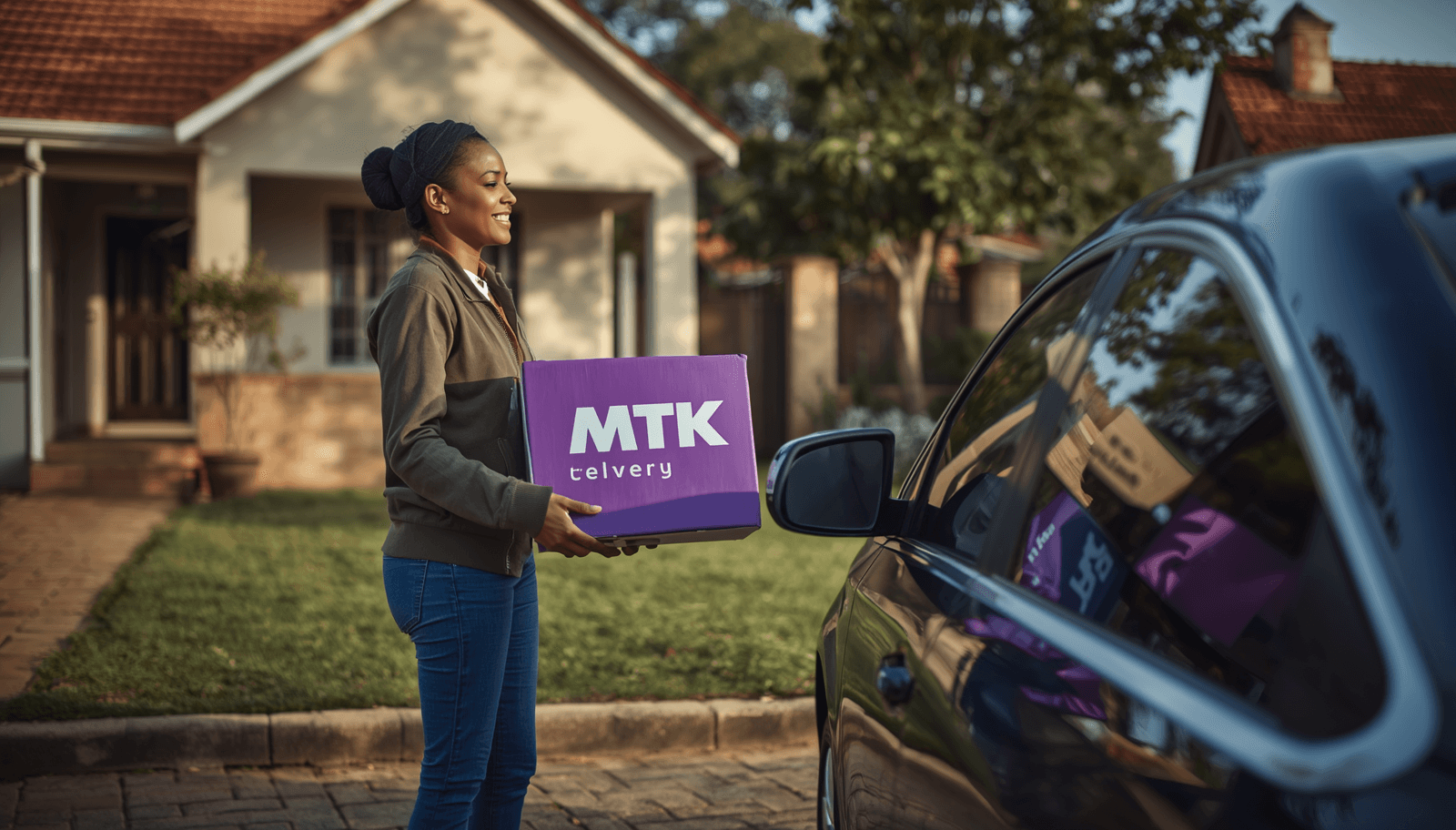 A MyTipKart courier delivering a parcel in Zimbabwe